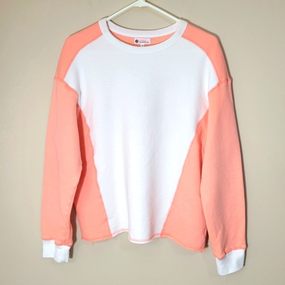 Sundry For Evereve Women's Coral White Color Block Sweatshirt Raw Hem Size L